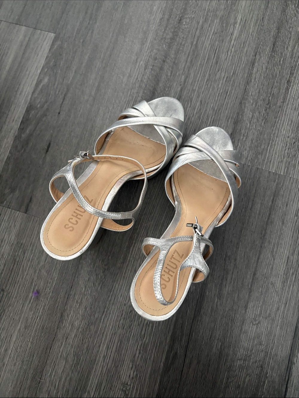 SCHUTZ Silver Metallic Strappy Sandals